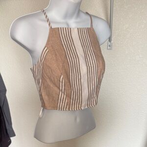 BCBGeneration Tan & Cream Striped Halter Crop Top